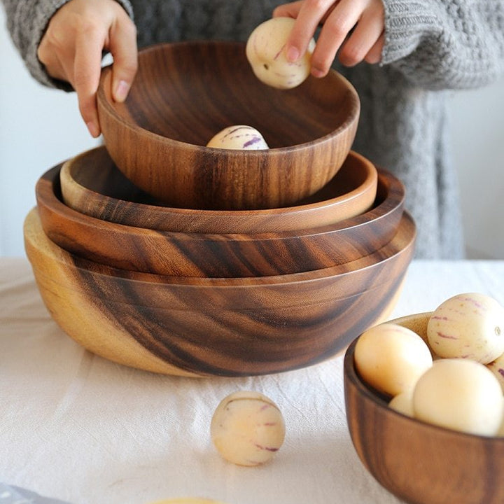 Natural Wooden Serving Bowl – Rustic Fruit, Salad & Food Container for Home & Restaurant