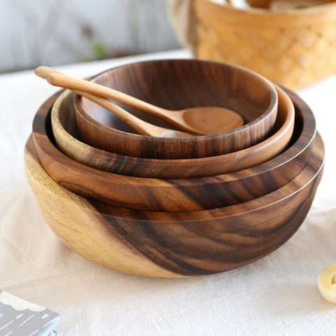 Natural Wooden Serving Bowl – Rustic Fruit, Salad & Food Container for Home & Restaurant